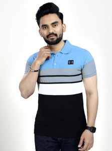 DyrectDeals Colorblock Men Polo Neck Light Blue T-Shirt