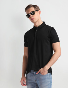 ARROW Solid Men Polo Neck Black T-Shirt
