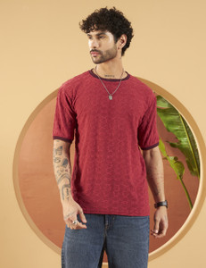 WOXEN Embroidered Men Round Neck Maroon T-Shirt