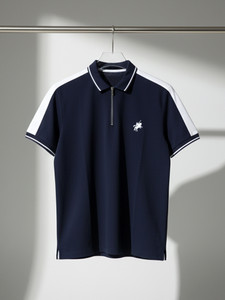 Jump Cuts Dark Blue Polo Neck T-Shirt - Image 6