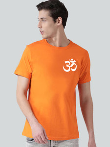 LIVAX COTTY Printed Men Round Neck Orange T-Shirt