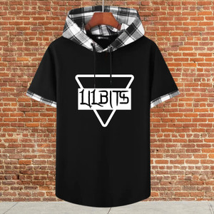 Ticoss Colorblock, Printed, Solid Men Hooded Neck Black, Grey T-Shirt