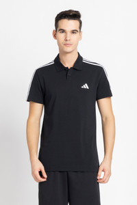 ADIDAS Printed Men Polo Neck Black T-Shirt