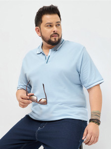 Urbano Plus Solid Men Polo Neck Light Blue T-Shirt