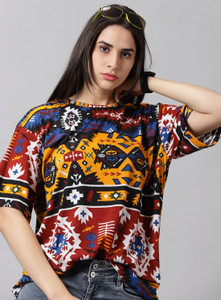RodZen Printed Women Round Neck Multicolor T-Shirt