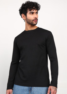 Flicfol Self Design Men Round Neck Black T-Shirt