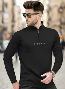 ट्रिपर पुरुषों के लिए हेन्ली नेक सॉलिड काला टी-शर्ट