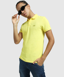 JACK & JONES Solid Men Polo Neck Yellow T-Shirt