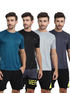 FTX Solid Men Round Neck Silver, Blue, Black, Grey T-Shirt