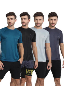 FTX Solid Men Round Neck Silver, Blue, Black, Grey T-Shirt