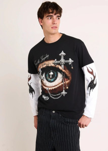 Eddicted Graphic Print Men Round Neck Black T-Shirt