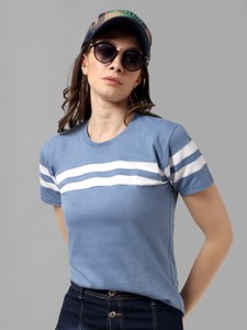 METRONAUT Striped Women Round Neck Multicolor T-Shirt