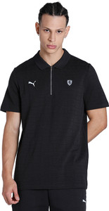 पुमा पुरुषों के लिए पीटर पैन कॉलर सॉलिड काला टी-शर्ट