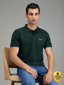 Pepe Jeans Self Design Men Polo Neck Green T-Shirt