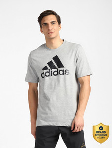 ADIDAS Typography, Graphic Print Men Round Neck Grey T-Shirt