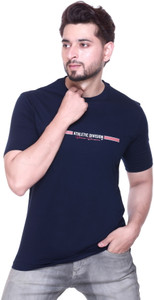 modfina Printed Men Round Neck Dark Blue T-Shirt