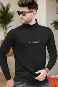 ELABOT Printed Men Mandarin Collar Black T-Shirt