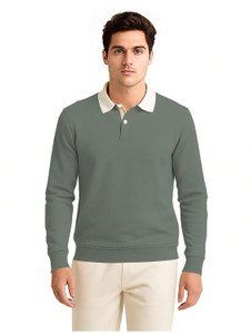 Bullmer Solid Men Polo Neck Dark Green T-Shirt