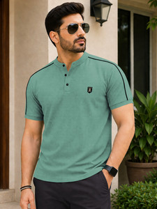 VeBNoR Solid Men Polo Neck Light Green T-Shirt