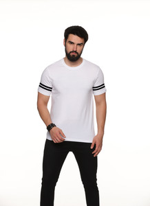 cotton high density Solid Men Round Neck White, Black T-Shirt