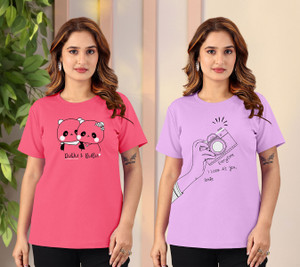 RIDDHI ELEGANCE Printed Women Round Neck Pink, Purple T-Shirt