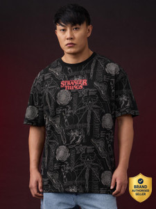 The Souled Store Graphic Print Men Round Neck Black T-Shirt
