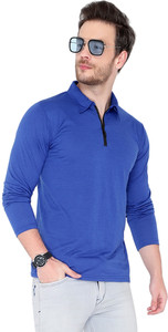 Jangoboy Solid Men Polo Neck Dark Blue T-Shirt