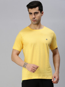 ONN पुरुषों के लिए गोल गला सॉलिड पीला टी-शर्ट