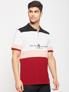 Club York Colorblock Men Polo Neck Maroon T-Shirt