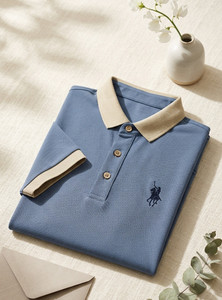HouseOfShivay Embroidered Polo Neck Blue T-Shirt - Image 4