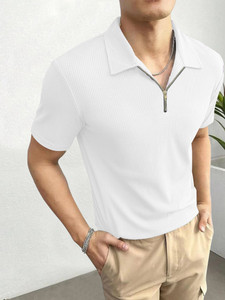 फैरोक्स पुरुषों के लिए पोलो नेक धारीदार सफेद टी-शर्ट