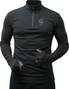 Adabsha Solid Men Zip Neck Black T-Shirt