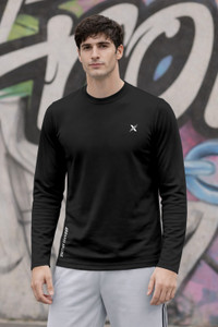 FTX Solid Men Round Neck Black T-Shirt