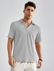 फैरोक्स पुरुषों के लिए पोलो नेक धारीदार सिल्वर टी-शर्ट