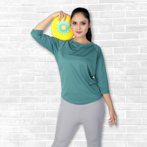 Myo2 महिलाओं के लिए गोल गला सॉलिड हरा टी-शर्ट