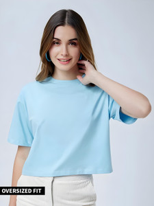 CLOFLIX Solid Women Round Neck Light Blue T-Shirt