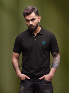 WROGN Men Solid Polo Neck Pure Cotton Grey T-Shirt - Image 1