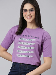 Kryptic Typography Women Round Neck Purple T-Shirt