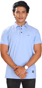 MENWALK Solid Men Polo Neck Blue T-Shirt