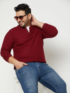 Club York Solid Men V Neck Maroon T-Shirt