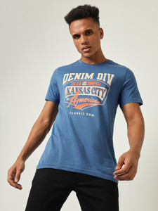 LEE Typography Men Round Neck Blue T-Shirt