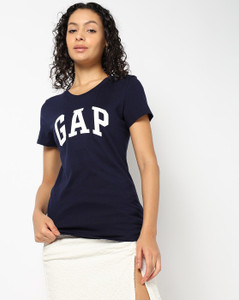 GAP Solid Women Round Neck Dark Blue T-Shirt