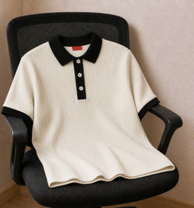 Try This Colorblock Men Polo Neck White T-Shirt