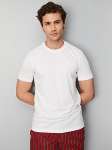 MAX Solid Men Round Neck White T-Shirt