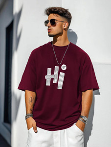 Garmix Printed, Typography Men Round Neck Maroon T-Shirt