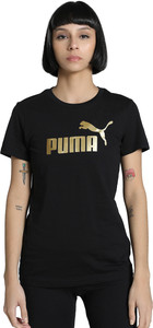 PUMA Printed Women Crew Neck Black T-Shirt