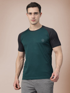 CHKOKKO Colorblock Men Round Neck Green T-Shirt