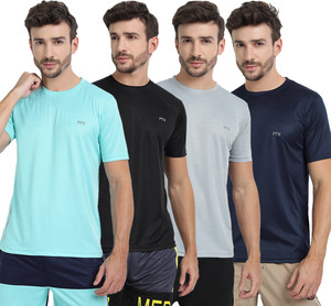 FTX Solid Men Round Neck Silver, Dark Blue, Light Blue, Black T-Shirt