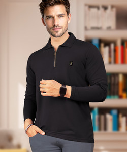 VeBNoR Solid Men Polo Neck Black T-Shirt