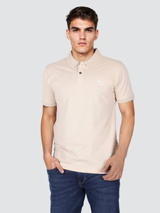 Wrangler Solid Men Polo Neck Beige T-Shirt